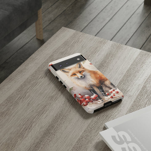 Christmas Fox in a Wreath of Red Berries - Impact Resistant Phone Case